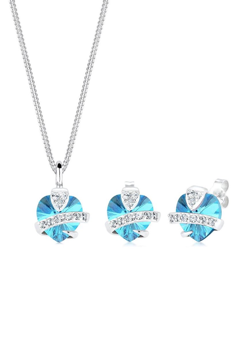 Elli Dames Sieraden Set Dames Hart Motief Precious met Kristallen in 925 Sterling Zilver