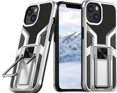 iPhone 13 hoesje - Schokbestendige Zilver - hoesje iPhone 13 met ring houder - iPhone 13 hoesje magnetisch Armor - iPhone 13 case Ultra Slim Soft TPU Cover met kicktand