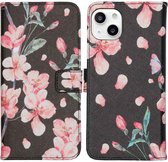 iMoshion Design Softcase Book Case iPhone 13 hoesje - Blossom Watercolor Black