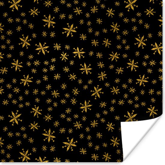 Poster Kerst - Sneeuwvlok - Goud - 50x50 cm - Kerstmis Decoratie - Kerstversiering - Kerstdecoratie Woonkamer - Kerstversiering - Kerstdecoratie voor binnen - Kerstmis