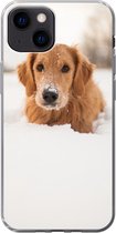Geschikt voor iPhone 13 mini hoesje - Hond - Sneeuw - Winter - Siliconen Telefoonhoesje