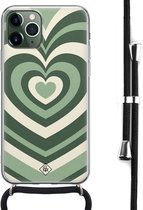 iPhone 11 Pro hoesje met koord - Hart groen swirl | Apple iPhone 11 Pro crossbody case | Zwart, Transparant | Geen opdruk