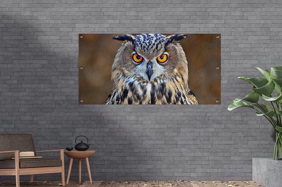 Affiche de clôture Gros plan d'une grande chouette grand-duc femelle - 200x100 cm - Toile jardin