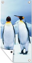 Schuttingposter Drie pinguïns portret - 100x200 cm - Tuindoek