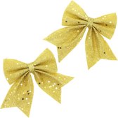 Christmas Bow Tie Deco 12 x 13 cm of - 2 stks - Plastic - Or - Or - SILUMEN