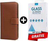 Kunstleer Bookcase Hoesje Met Pasjeshouder iPhone 13 Bruin - Gratis Screen Protector - Telefoonhoesje - Smartphonehoesje