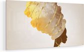 Artaza Glasschilderij - Afrikaanse Vrouw Met Gouden Tulband  - 120x60 - Groot - Plexiglas Schilderij - Foto op Glas