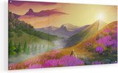 Artaza Glasschilderij - Lavendel Bloemen In De Bergen - Abstract - 90x45 - Plexiglas Schilderij - Foto op Glas