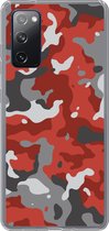 Geschikt voor Samsung Galaxy S20 FE hoesje - Rood met grijs camouflage patroon - Siliconen Telefoonhoesje