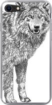 Geschikt voor iPhone 8 hoesje - Wolf - Wit - Schets - Siliconen Telefoonhoesje