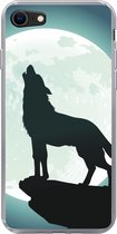 Geschikt voor iPhone 8 hoesje - Wolf - Maan - Steen - Siliconen Telefoonhoesje
