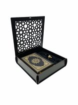 Mirac houten Koran box met een Koran, gebedskleed en een tasbih zwart