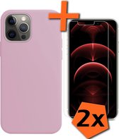 iPhone 13 Pro Hoesje Siliconen Case Met 2x Screenprotector Met Dichte Notch - iPhone 13 Pro Hoes Siliconen Cover Met 2x Beschermglas - Lila