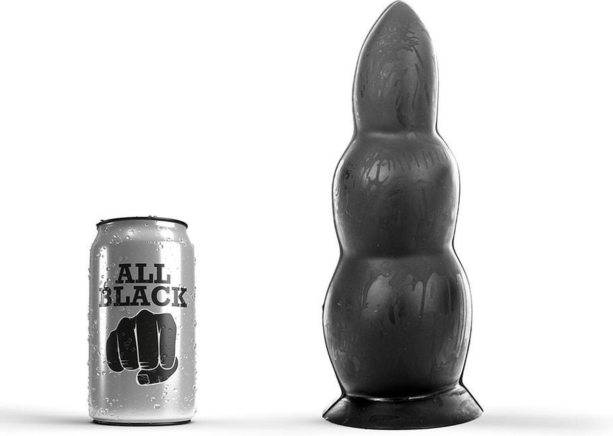 Goedkoopste All Black Zwarte dildo 23 cm met ribbels