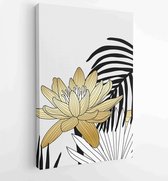 Luxe omslag ontwerpsjabloon. Lotus line arts hand draw gouden lotusbloem en bladeren 2 - Moderne schilderijen – Verticaal – 1923490772 - 50*40 Vertical