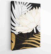 Luxe omslag ontwerpsjabloon. Lotus line arts hand draw gouden lotusbloem en bladeren 3 - Moderne schilderijen – Verticaal – 1923490766 - 50*40 Vertical