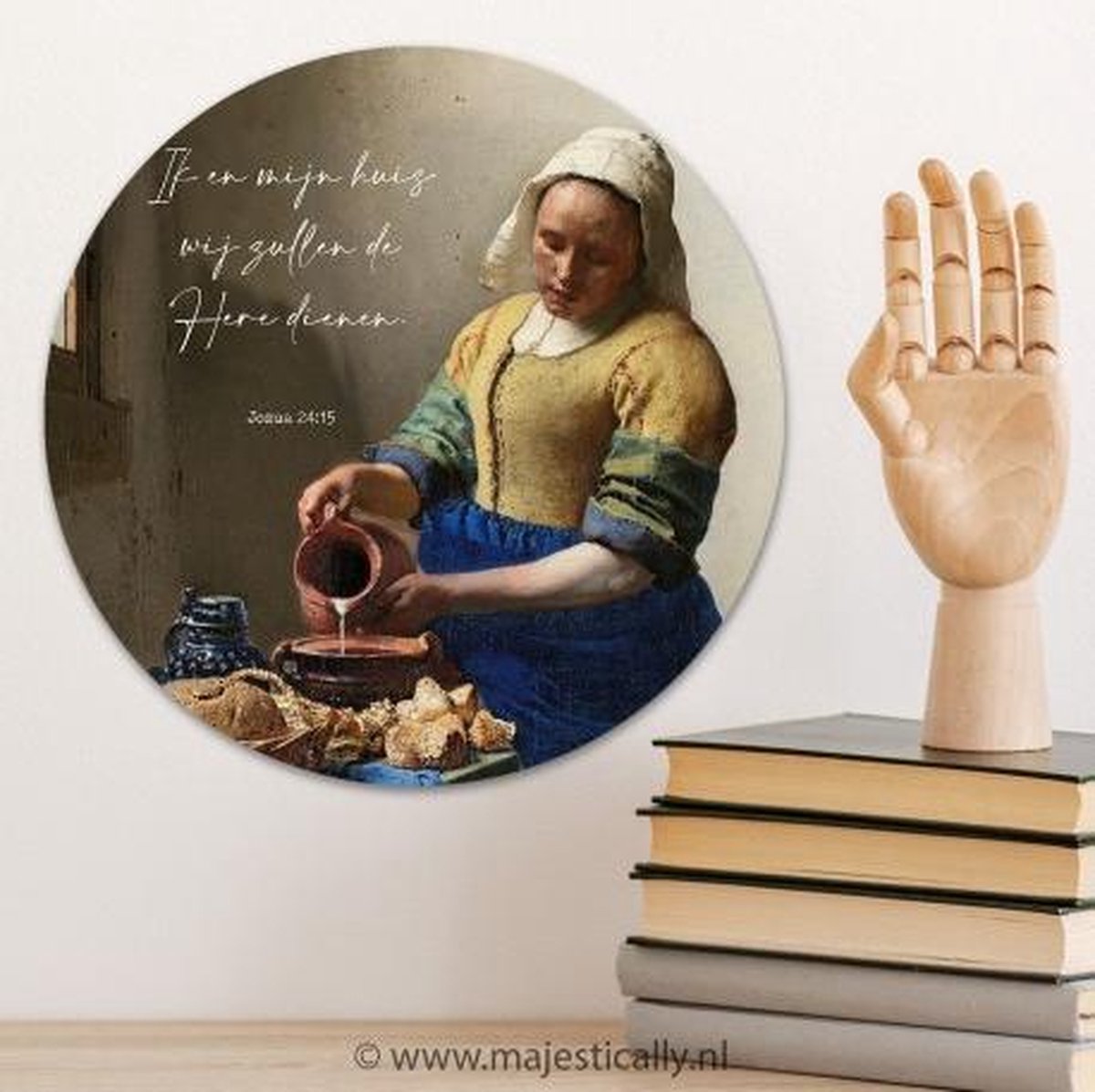 Muurdecoratie - Muurcirkel - Rond - Melkmeisje - Ik en mijn huis zullen de Here dienen - 30cm - Christelijk - Bijbel - Geloof - Majestically