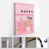 Onlinecanvas - Schilderij - Happy Valentines Day Kaarten. Handgetekende Romantische Belettering Art Verticaal - Multicolor - 115 X 75 Cm