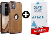 Backcase Lederen Hoesje iPhone 11 Bruin - Gratis Screen Protector - Telefoonhoesje - Smartphonehoesje