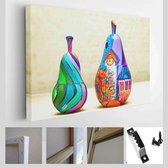 Onlinecanvas - Schilderij - Decoratieve Kleurrijke Peren Art Horizontaal - Multicolor - 115 X 75 Cm