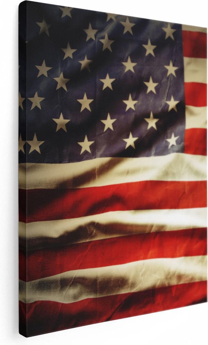 Artaza Canvas Schilderij Amerikaanse Vlag - 60x80 cm - Wanddecoratie Amerika - Muurdecorat