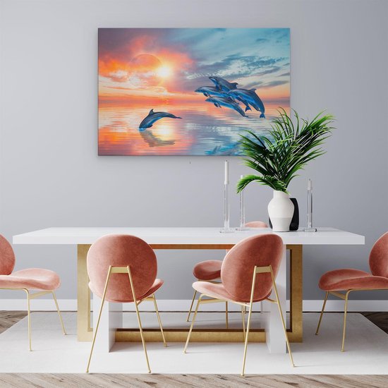 Artaza Peinture Sur Toile Groupe De Dauphins Sautant Hors De L' Water - 90x60 - Photo Sur Toile - Impression Sur Toile