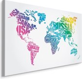 Schilderij - Wereldkaart met landnamen (engels), 4 maten, multi-gekleurd, wandecoratie