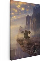 Artaza Canvas Schilderij Draak op een Rots bij Zonsondergang - 40x60 - Poster Foto op Canvas - Canvas Print