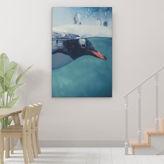 Artaza Peinture sur Toile Pingouin Nage dans l' Water - 80x120 - Groot - Tableau sur Toile - Impression sur Toile