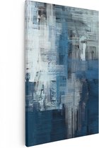 Artaza Canvas Schilderij Abstracte Kunst - Blauw Witte Penseelstreken - 60x90 - Foto Op Canvas - Canvas Print