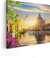 Artaza Canvas Schilderij Kanaal in Venetië met Bloemen - 100x80 - Groot - Foto Op Canvas - Canvas Print