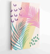 Canvas schilderij - Summer tropical wall arts vector. Palm leaves, coconut leaf, monstera leaf, line arts 1 -    – 1922500766 - 40-30 Vertical