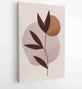 Canvas schilderij - Earth tone background foliage line art drawing with abstract shape 3 -    – 1928942339 - 40-30 Vertical