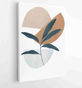 Canvas schilderij - Earth tone background foliage line art drawing with abstract shape 1 -    – 1928942354 - 50*40 Vertical