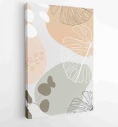 Canvas schilderij - Earth tone natural colors foliage line art boho plants drawing with abstract shape 4 -    – 1910090944 - 40-30 Vertical