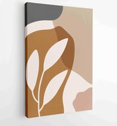 Canvas schilderij - Earth tone natural colors foliage line art boho plants drawing with abstract shape 3 -    – 1912771891 - 80*60 Vertical