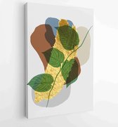 Canvas schilderij - Botanical wall art vector set. Golden foliage line art drawing with abstract shape 2 -    – 1899845974 - 115*75 Vertical