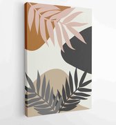 Canvas schilderij - Earth tone natural colors foliage line art boho plants drawing with abstract shape 2 -    – 1912771900 - 80*60 Vertical