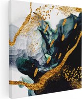 Artaza Canvas Schilderij Abstracte Kunst - Zwart Wit met Gouden Strepen - 80x80 - Groot - Foto Op Canvas - Canvas Print