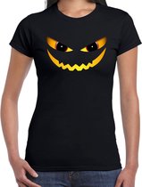Halloween - Duivel gezicht halloween verkleed t-shirt zwart voor dames - horror shirt / kleding / kostuum XS