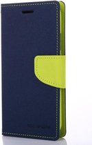 Telefoonhoesje geschikt voor Apple iPhone 13 Mini - Mercury Fancy Diary Wallet Case - Hoesje met Pasjeshouder - Donker Blauw/Lime