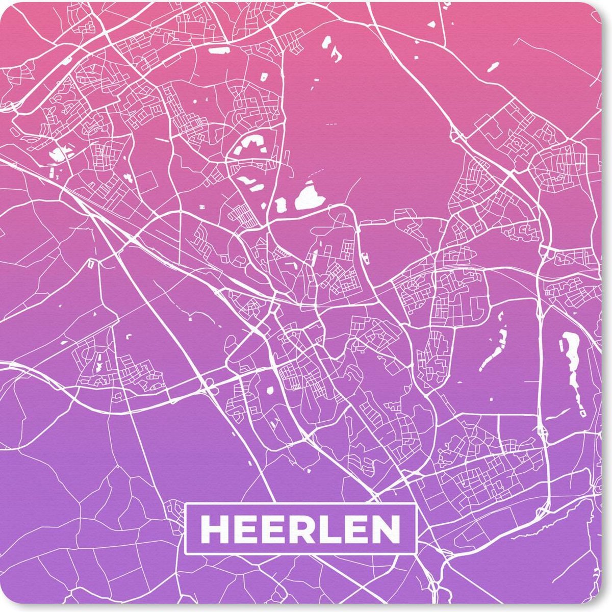 Muismat 30x30 cm - Mousepad Stadskaart - Heerlen - Paars - Nederland - Muismatten