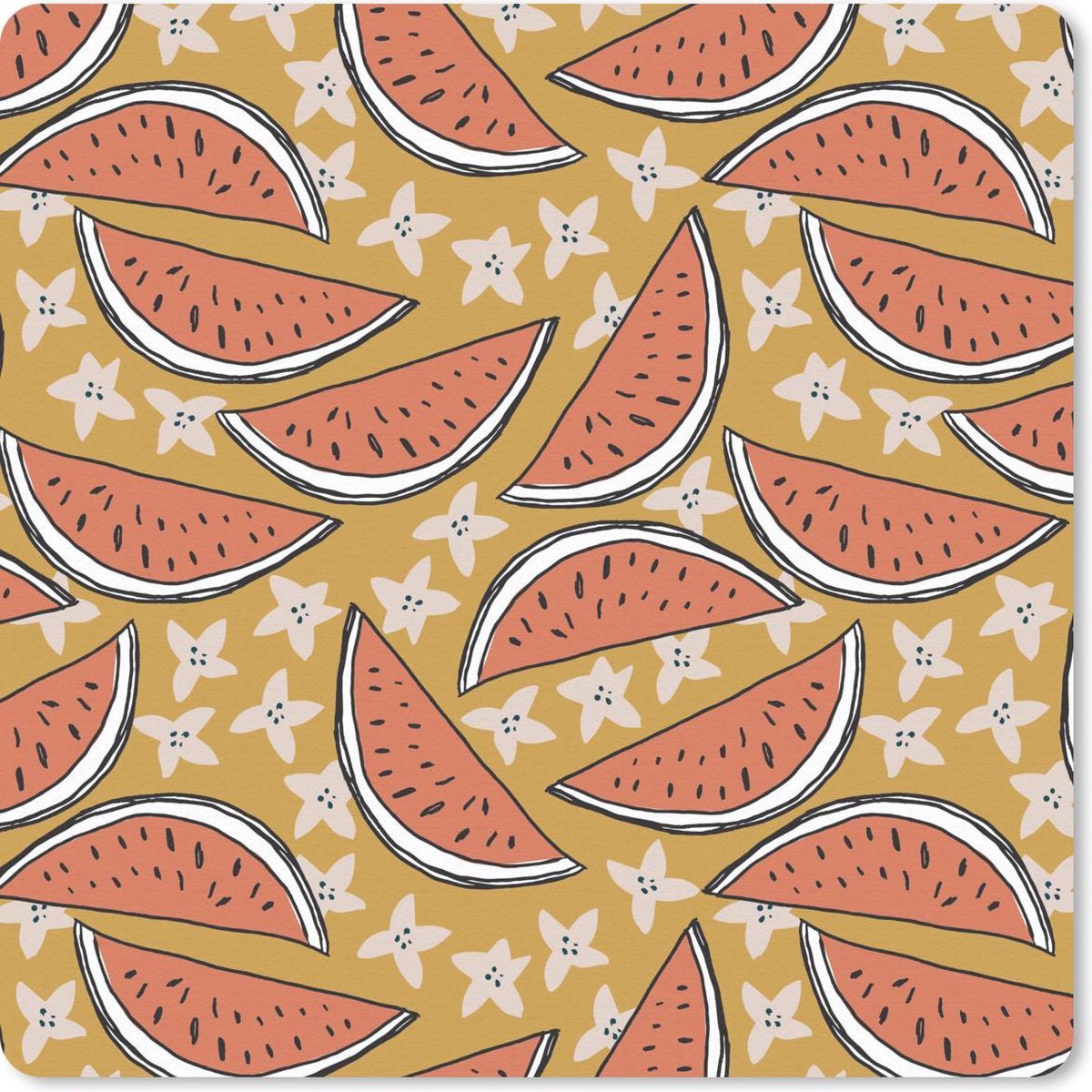 Muismat 20x20 cm - Mousepad Zomer - Zeesterren - Watermeloen - Muismatten