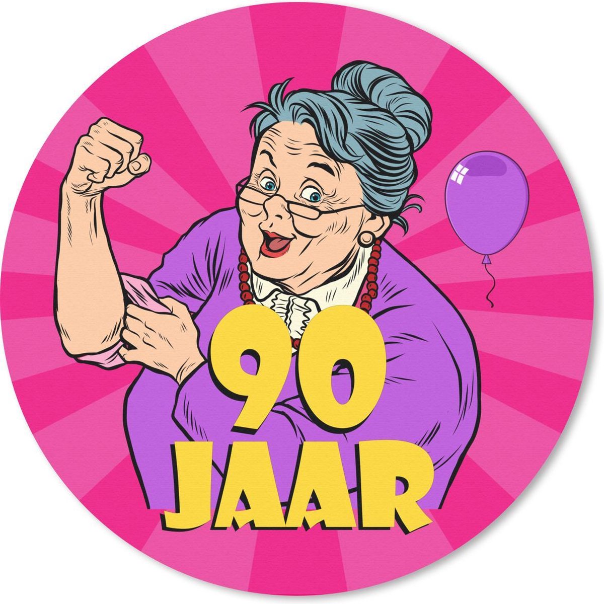 Muismat rond 30x30 cm - Mousepad Verjaardag - 90 Jaar - Vrouw - Ronde muismatten