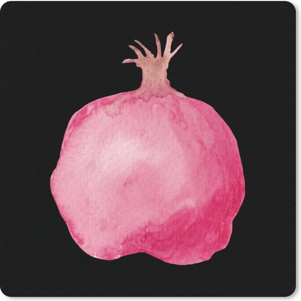 Muismat 20x20 cm - Mousepad Granaatappel - Roze - Zwart - Muismatten