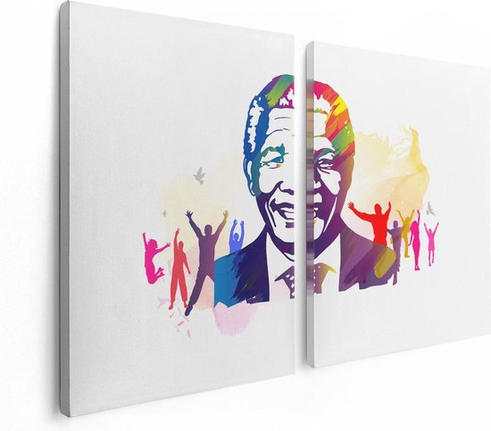 Artaza Canvas Schilderij Tweeluik Nelson Mandela - 120x80 - Foto Op Canvas - Canvas Print