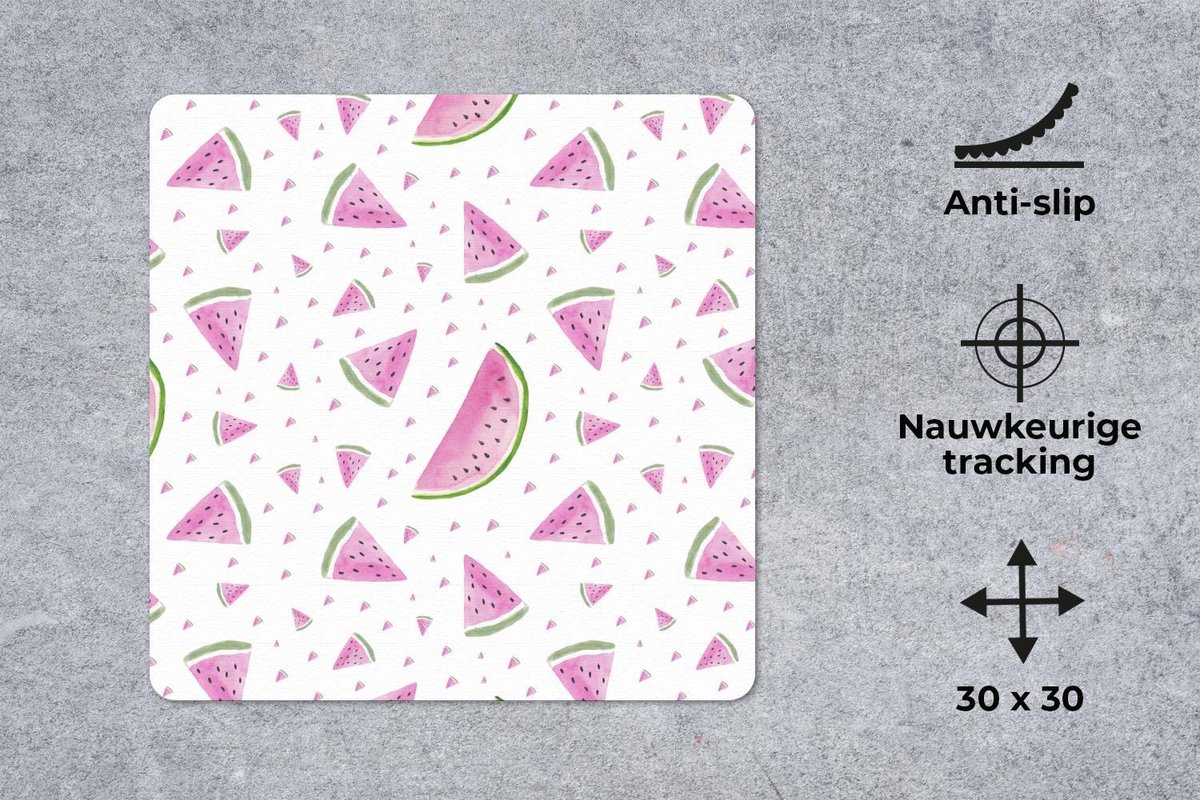 Muismat 30x30 cm - Mousepad Watermeloenen - Aquarelverf - Wit - Muismatten