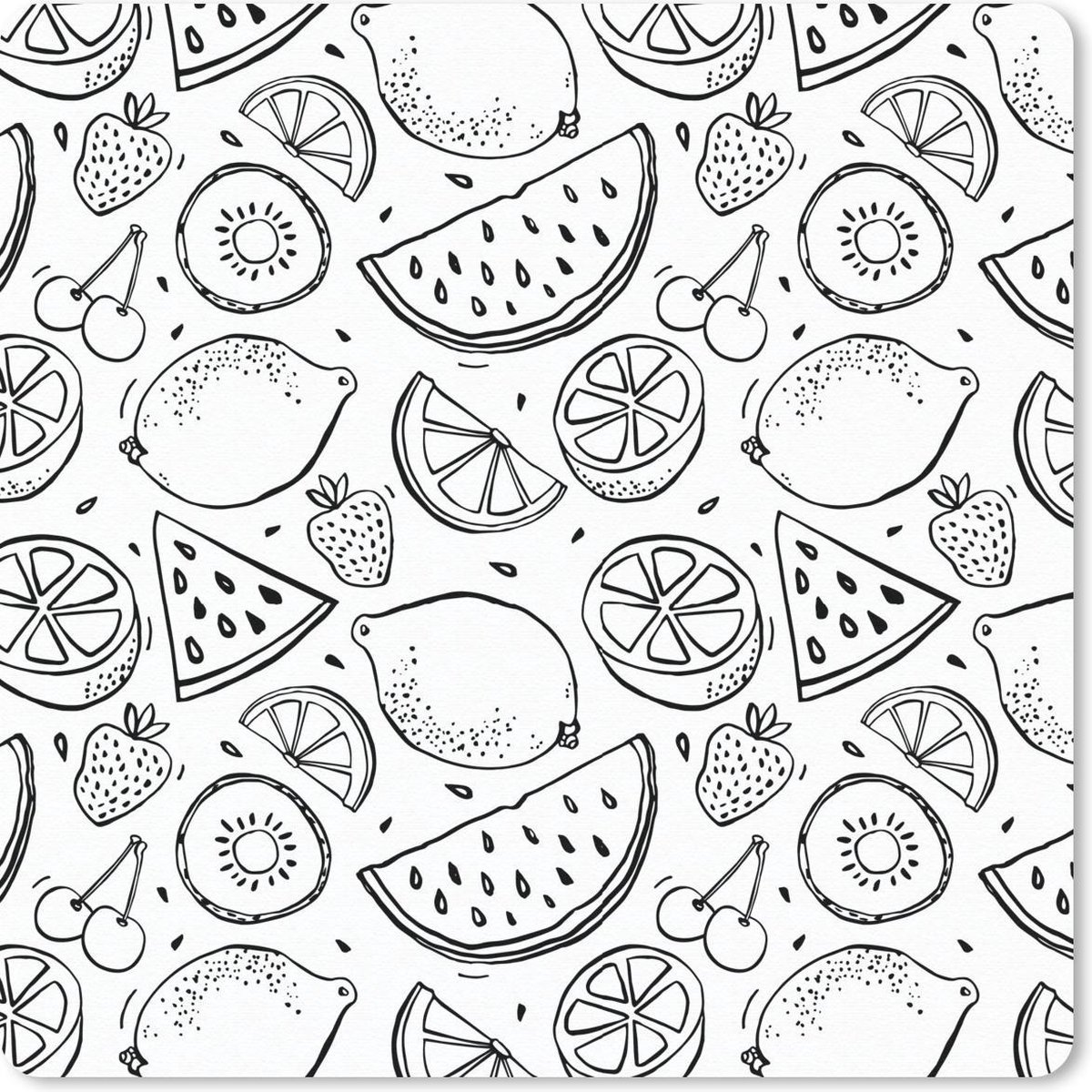 Muismat 20x20 cm - Mousepad Citroen - Kersen - Zwart - Wit - Muismatten