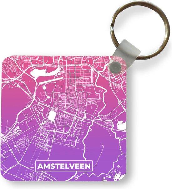 Sleutelhanger - Uitdeelcadeautjes - Stadskaart - Amstelveen - Paars - Plastic