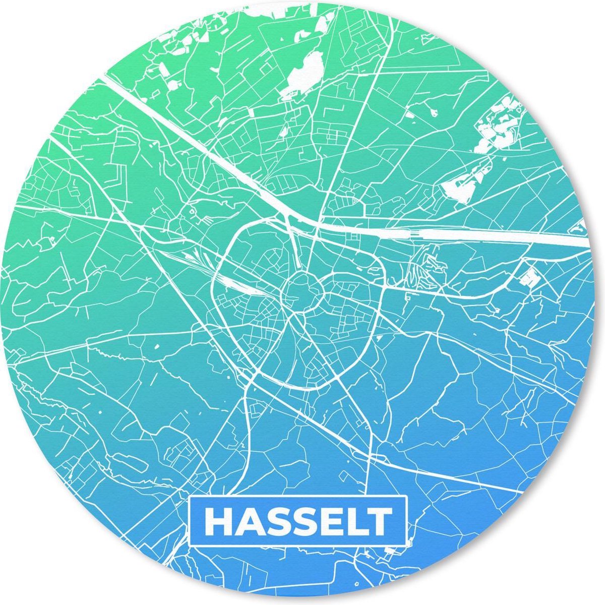 Muismat rond 30x30 cm - Mousepad Stadskaart - België - Hasselt - Blauw - Ronde muismatten